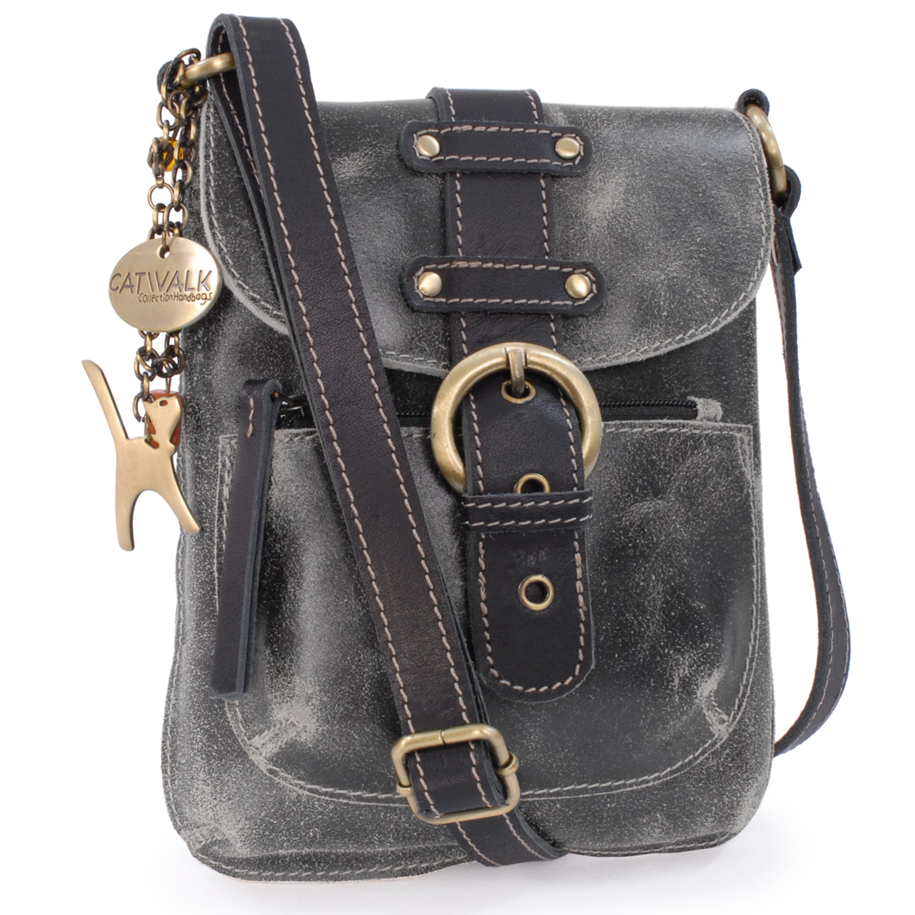 Catwalk Jolene - Women's Slim Distressed Leather Crossbody Bag