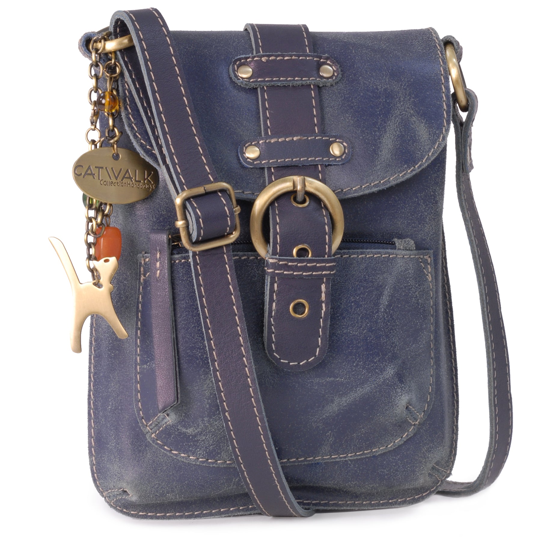 Catwalk Jolene - Women's Slim Distressed Leather Crossbody Bag