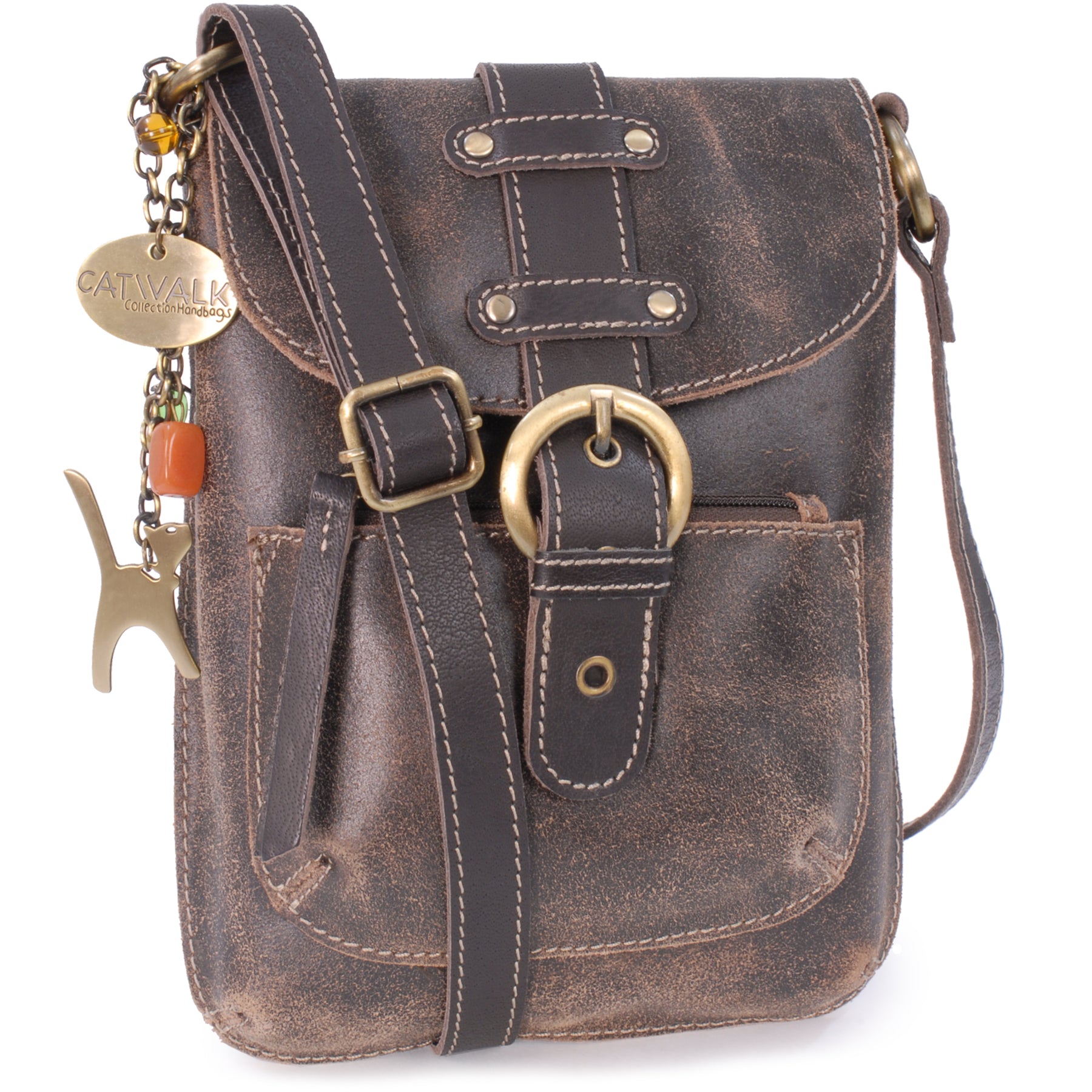 Catwalk Jolene - Women's Slim Distressed Leather Crossbody Bag