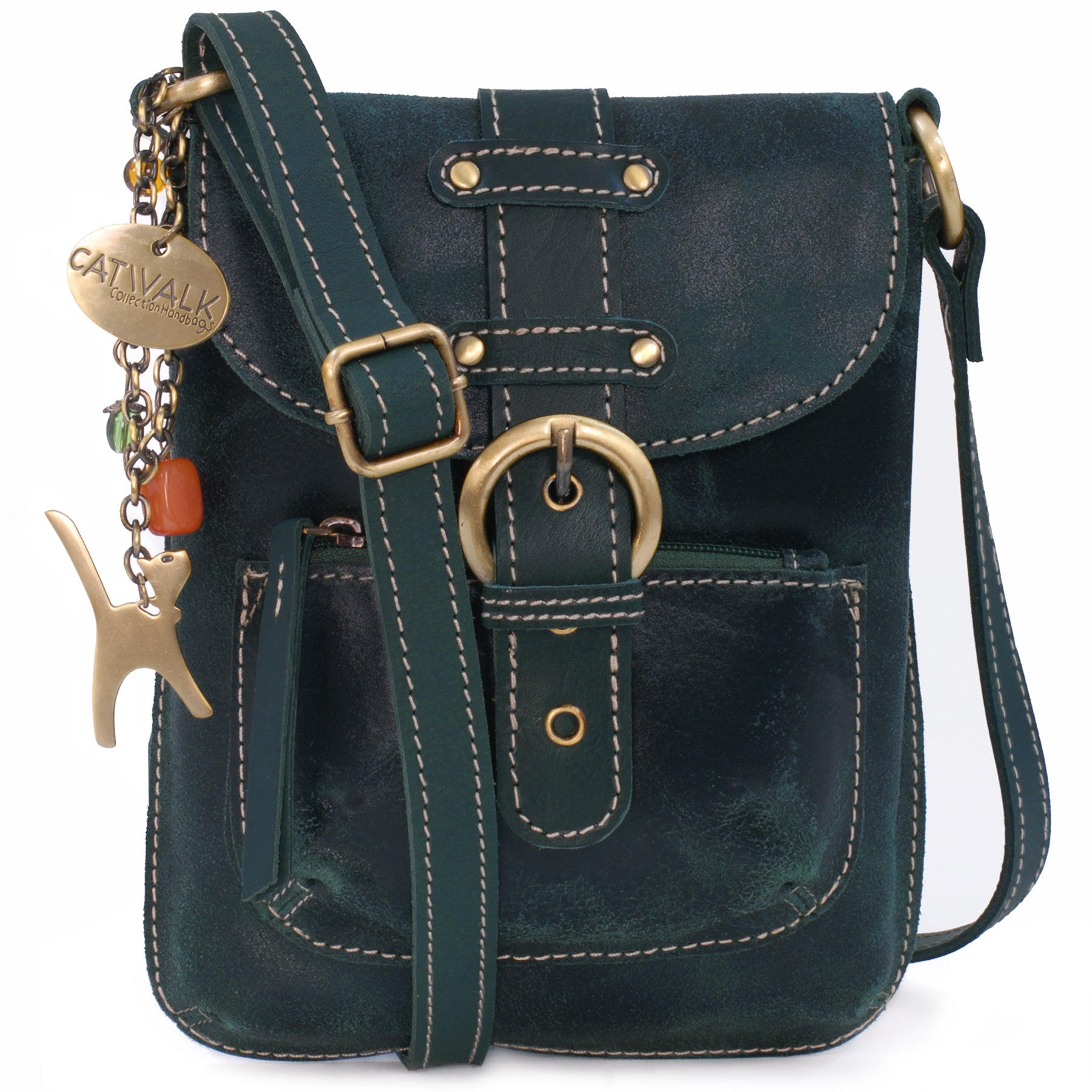 Catwalk Jolene - Women's Slim Distressed Leather Crossbody Bag