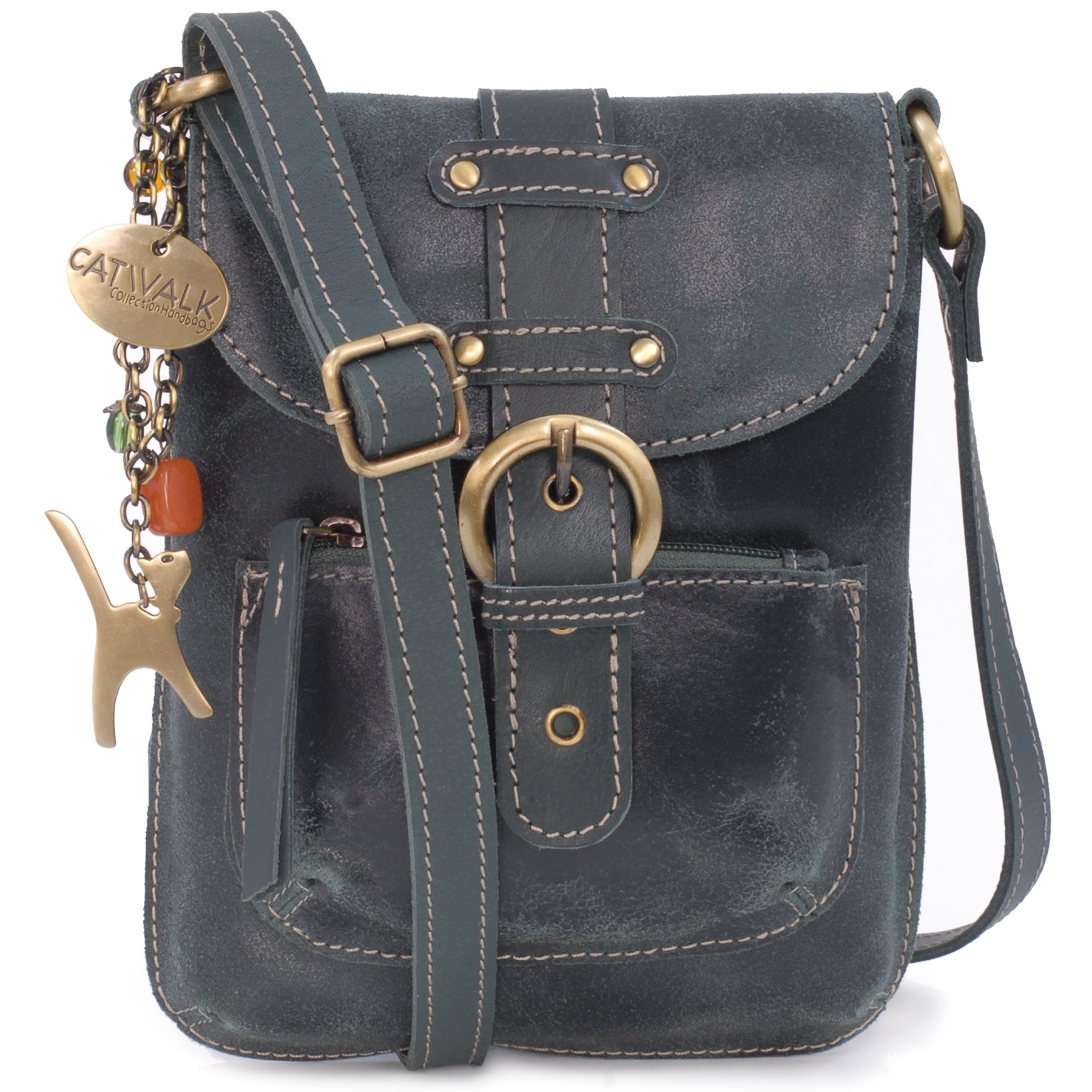Catwalk Jolene - Women's Slim Distressed Leather Crossbody Bag