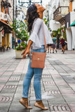 CATWALK COLLECTION HANDBAGS - Women's Leather Cross Body Bag with Detachable Adjustable Strap - LAURA - Latte