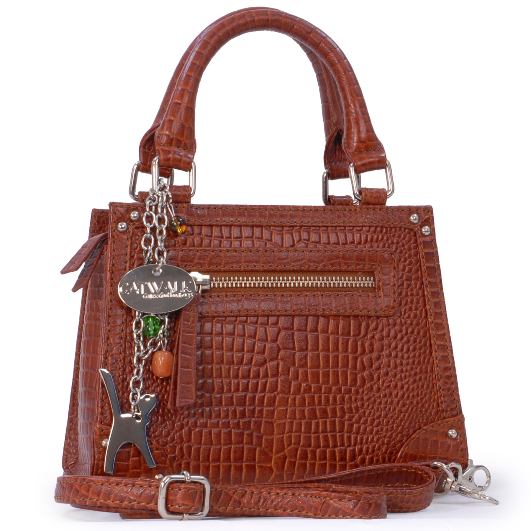 Catwalk Raven - Women's Mock Croc Leather Crossbody Bag