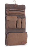 ASHWOOD - Men's Hanging Wash Bag / Shaving Bag / Travel / Gym / Toiletry Bag - Genuine Leather and Canvas - HAMMERSMITH 7010 - Mud (Brown)
