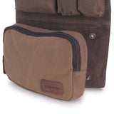 ASHWOOD - Men's Hanging Wash Bag / Shaving Bag / Travel / Gym / Toiletry Bag - Genuine Leather and Canvas - HAMMERSMITH 7010 - Tan