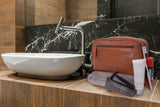 BUCKLESTONE - Men's Wash Bag / Shaving Bag / Travel Toiletry Bag - Genuine Leather - DURHAM - Tan
