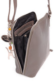 CATWALK COLLECTION HANDBAGS - Women's Medium Leather Cross Body Bag /Shoulder Bag with Long Adjustable Strap - ELEANOR - Grey