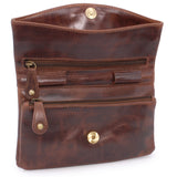 CATWALK COLLECTION HANDBAGS - Women's Leather Clutch Bag - Flapover Crossbody Bag - Adjustable, Detachable Strap - HANNAH - Brown