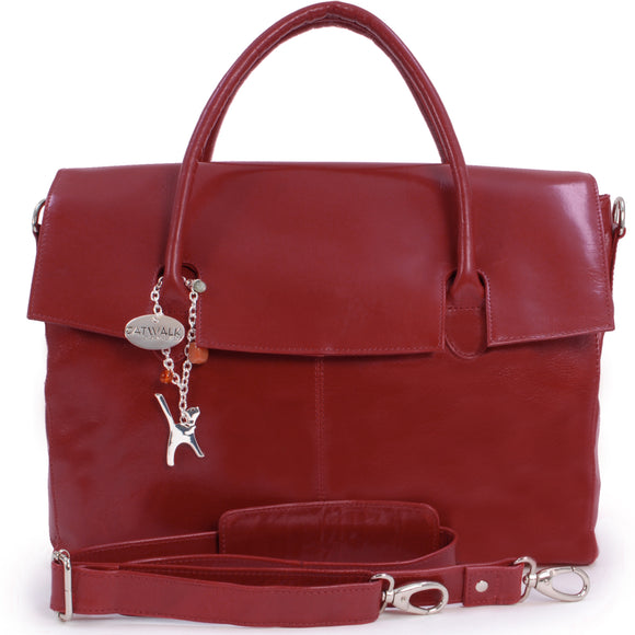 CATWALK COLLECTION HANDBAGS - Ladies Extra Large Leather Briefcase / Shoulder / Cross Body Bag - Women's Organiser Work Bag - Laptop Bag With Padded Compartment - HELENA - Red