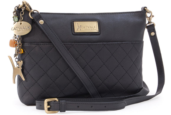 CATWALK COLLECTION HANDBAGS - Small - Women's Quilted Leather Cross Body Shoulder Bag - JOSIE - Black