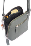 CATWALK COLLECTION HANDBAGS - Women's Small Leather Cross Body Bag / Mini Shoulder Bag with Long Adjustable Strap - LENA - Green