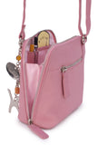 CATWALK COLLECTION HANDBAGS - Women's Small Leather Cross Body Bag / Mini Shoulder Bag with Long Adjustable Strap - LENA - Pink