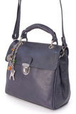 CATWALK COLLECTION HANDBAGS - Women's Vintage Leather Cross Body / Top Handle Bag with Detachable Shoulder Strap - PANDORA - Blue