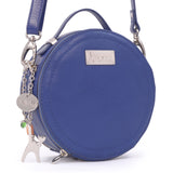 CATWALK COLLECTION HANDBAGS - Small Round Shaped Shoulder Bag - Circular Crossbody Bag - Genuine Leather - TIFFANY - Blue CS
