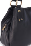 GIGI - - Women's Midi Leather Top Handle Handbag / Shoulder Bag - OTHELLO 6819 - with heart keyring charm - Black