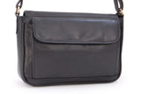 GIGI - Women's Leather Flap Over Cross Body Handbag - Organiser Shoulder Bag with Long Adjustable Strap - OTHELLO 14578 - with heart keyring charm - Black