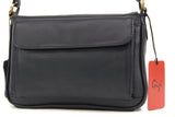 GIGI - Women's Leather Flap Over Cross Body Handbag - Organiser Shoulder Bag with Long Adjustable Strap - OTHELLO 14578 - with heart keyring charm - Dark Blue / Navy