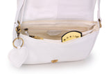 GIGI - Women's Leather Flap Over Cross Body Handbag - Organiser Shoulder Bag with Long Adjustable Strap - OTHELLO 14578 - with heart keyring charm - White