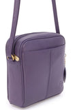 GIGI - Women’s Small Leather Cross Body Handbag - Shoulder Bag with Long Adjustable Strap - OTHELLO 22-29 - with heart keyring charm - Purple