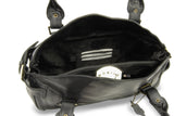 GIGI - Women's Leather Grab Bag - Top Handle / Shoulder Handbag - OTHELLO 4528 - with heart keyring charm - Black