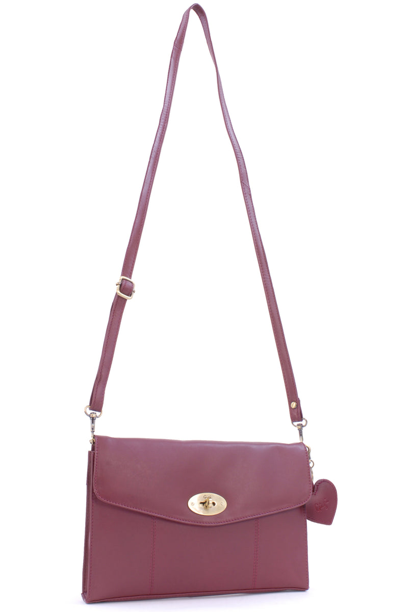 Soft Leather Made in Italy Burgundy Full Grained Leather Crossbody Twin Compartments With Twistlock Handbag fashion Purse