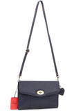 GIGI - Women's Leather Twist Lock Flap Over Clutch Bag - Cross Body Handbag With Extra Detachable Adjustable Shoulder Strap - OTHELLO 8757 - with heart keyring charm - Navy Blue