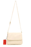 GIGI - Women's Leather Flap Over Cross Body Handbag - Shoulder Bag with Long Adjustable Strap - OTH1008 - with heart keyring charm - Cream