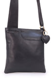 GIGI - Women's Leather Cross Body Handbag - Shoulder Bag with Long Adjustable Strap - OTHELLO 2057 - with heart keyring charm - Black