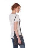 GIGI - Women's Leather Cross Body Handbag - Shoulder Bag with Long Adjustable Strap - OTHELLO 2057 - with heart keyring charm - Black