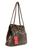 GIGI - Women's Leather Shoulder Bag - OTHELLO 4323 - with heart keyring charm - Dark Brown