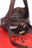 GIGI - Women's Leather Shoulder Bag - OTHELLO 4326 - with heart keyring charm - Dark Brown