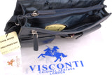 VISCONTI - Women's Cross Body Bag - Atlantic Leather - Office Work Organiser Messenger Bag - Flap Over Shoulder Handbag - Tablet / iPad /Kindle - Multiple Pockets - TESS - 754 - Dark Blue