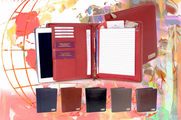 Collection of coloured leather folders.
