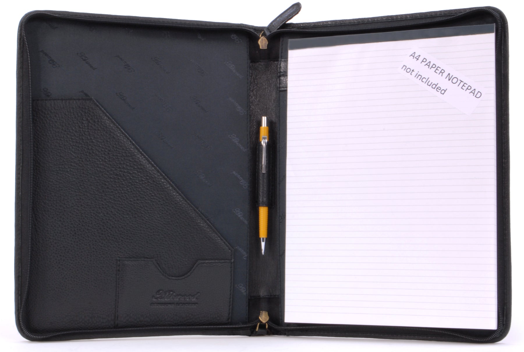 ASHWOOD - Black Leather A4 Zip Conference Folder -Document Holder