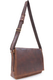 BUCKLESTONE - Large Leather Messenger / Shoulder Bag - Laptop Compartment - Leather - CHESTER (L) - Hunter Brown