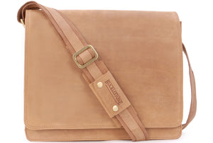 BUCKLESTONE - Leather Messenger / Shoulder Bag - Laptop / iPad - Leather - LANCASTER (M) - Tan