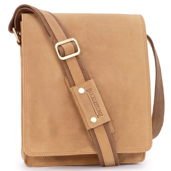 BUCKLESTONE - Leather Messenger / Shoulder Bag / Organiser - iPad / Tablet - Leather - WARWICK (S) - Hunter Tan