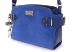 CATWALK COLLECTION HANDBAGS - Genuine Leather - Cross body Bag For Women - Shoulder Bag - Fits Kindle or Tablet - Smooth Leather and Suede - AMANDA - BLUE