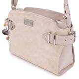 CATWALK COLLECTION HANDBAGS - Genuine Leather - Cross body Bag For Women - Shoulder Bag - Fits Kindle or Tablet - Smooth Leather and Suede - AMANDA- CREAM