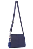 CATWALK COLLECTION HANDBAGS - Leather Crossbody Bag - Shoulder Bag For Women - Fits Kindle or Tablet - Smooth Leather and Suede - CHARLOTTE - Blue