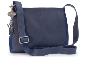 CATWALK COLLECTION HANDBAGS - Leather Crossbody Bag - Shoulder Bag For Women - Fits Kindle or Tablet - Smooth Leather and Suede - CHARLOTTE - Blue