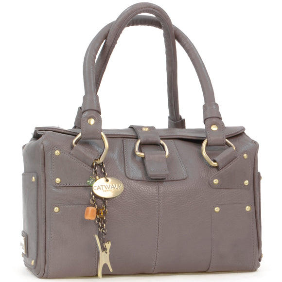 CATWALK COLLECTION HANDBAGS - Women's Leather Top Handle / Shoulder Bag - CLAUDIA - Grey