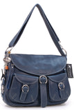 CATWALK COLLECTION HANDBAGS - Women's Large Leather Cross Body Shoulder Bag - Adjustable Shoulder Strap - COURIER - Blue