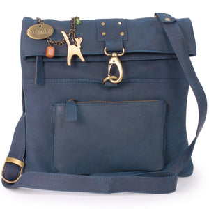 CATWALK COLLECTION HANDBAGS - Ladies Leather Cross Body Bag - Adjustable Shoulder Strap - DISPATCH - Dark Blue / Navy