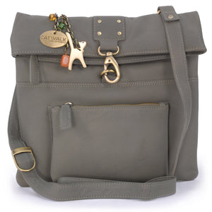 CATWALK COLLECTION HANDBAGS - Ladies Leather Cross Body Bag - Adjustable Shoulder Strap - DISPATCH - Grey