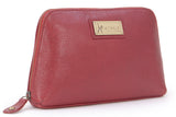 CATWALK COLLECTION HANDBAGS -  Women's Vintage Leather Cosmetic Clutch / Makeup Pouch / Travel Beauty Bag - EMMA - Red