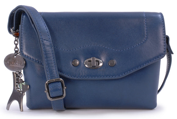 CATWALK COLLECTION HANDBAGS - Small Crossbody Bag For Women - Shoulder Bag - fits Smart Phone - Smooth Leather - FLORENCE - Blue