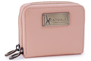 CATWALK COLLECTION HANDBAGS - ISLA - Ladies Luxury Small Organiser Zip Purse with Gift Box - Quality Leather RFID Protection - Credit Card Wallet with Coin Compartment - Pink