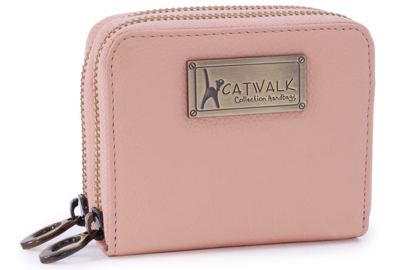 CATWALK COLLECTION HANDBAGS - ISLA - Ladies Luxury Small Organiser Zip Purse with Gift Box - Quality Leather RFID Protection - Credit Card Wallet with Coin Compartment - Pink