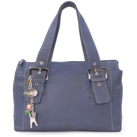 CATWALK COLLECTION HANDBAGS - Women's Soft Leather Top Handle / Slouchy Shoulder Bag - JANE - Blue